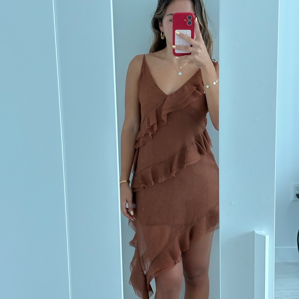 Zara Brown Asymmetrical Sundress V-Neck